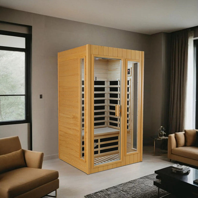 Hemlock Two-person far infrared roof embedded indoor sauna room by HouseOfZazla