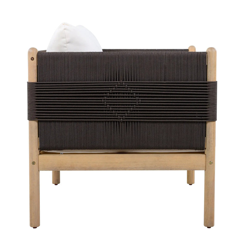 Outdoor Acacia Wood Loveseat with Diamond Rope Weave & Cushions, Light Teak by HouseOfZazla