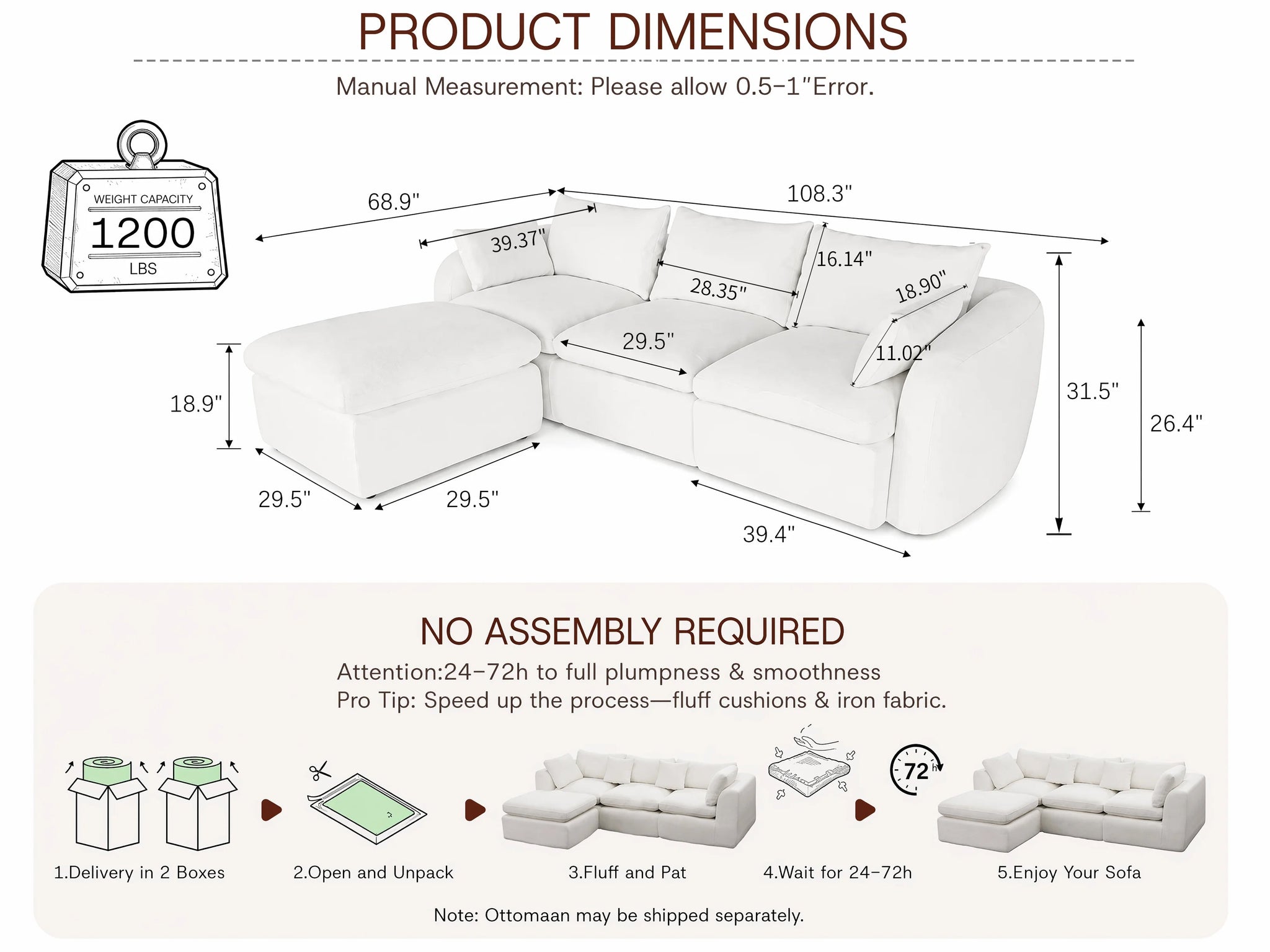 Fully Sponge Compressed Sectional Sofa by HouseOfZazla