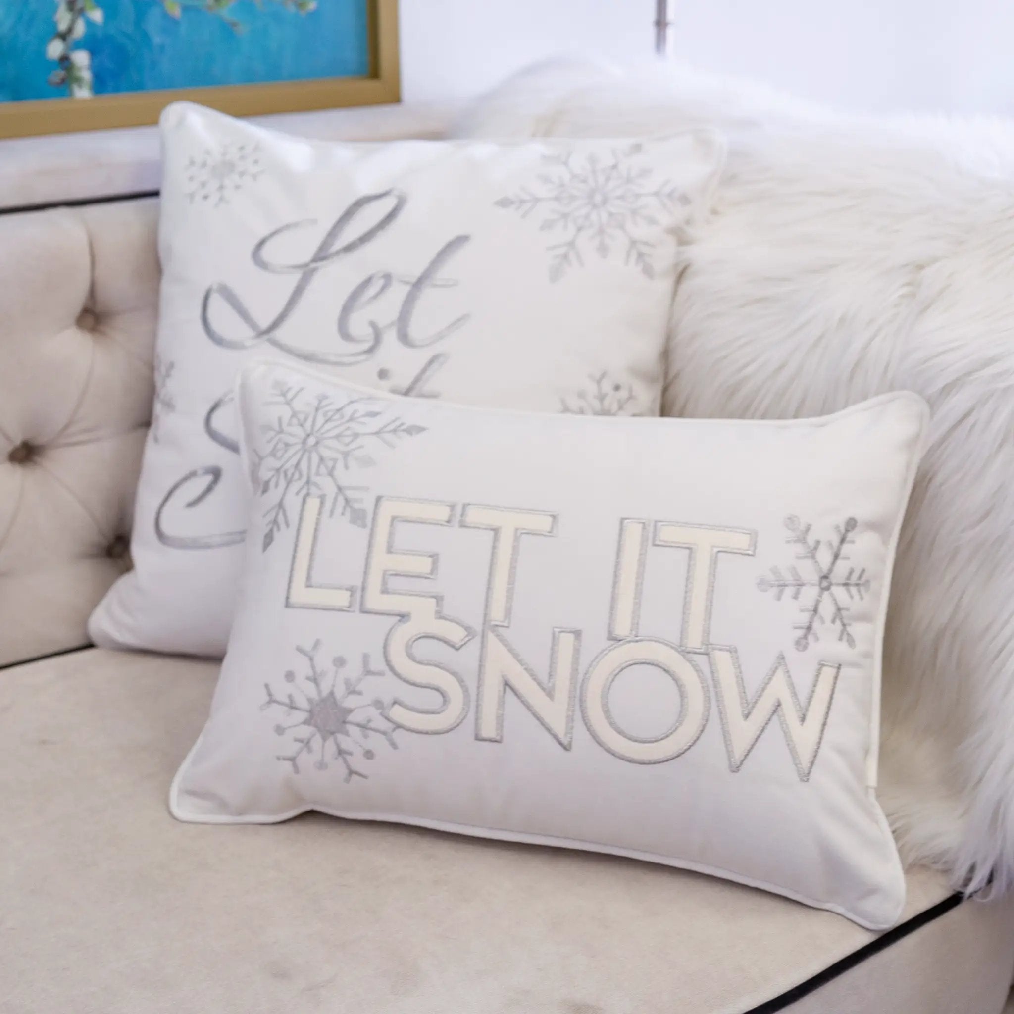 Nneka Let It Snow Ivory Velvet Lumbar Pillow with Insert 14x20 by HouseOfZazla