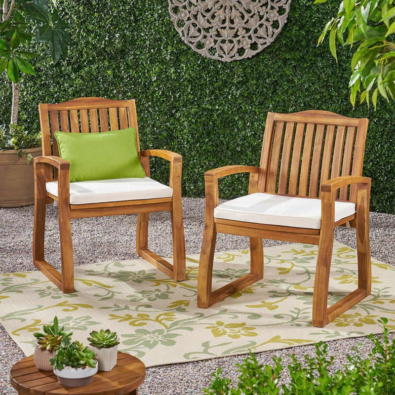 Della Wood Armchair Set of 2 Outdoor Dining Chairs - Cream by HouseOfZazla