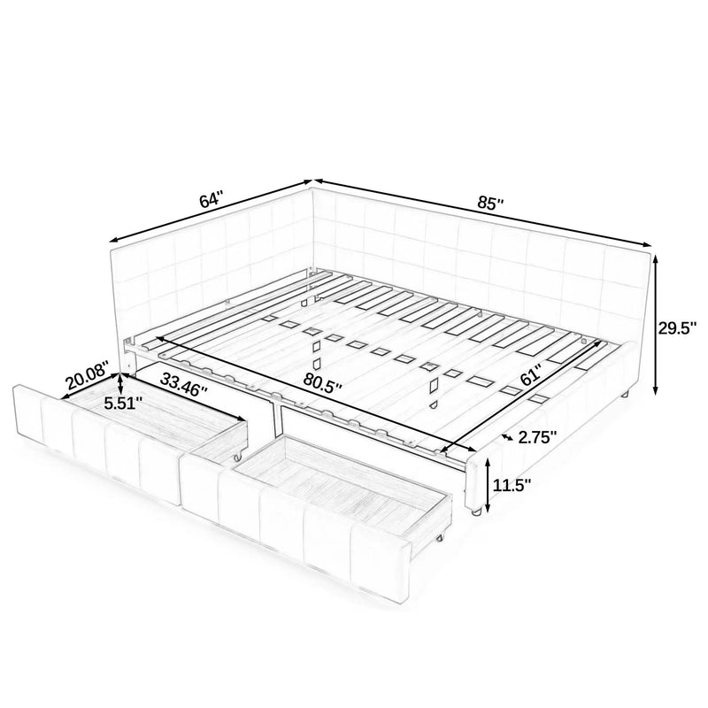 Mid-Century Storage Upholstered Tufted Bed Frame With Backrest And Armrests by Unique Piece Furniture