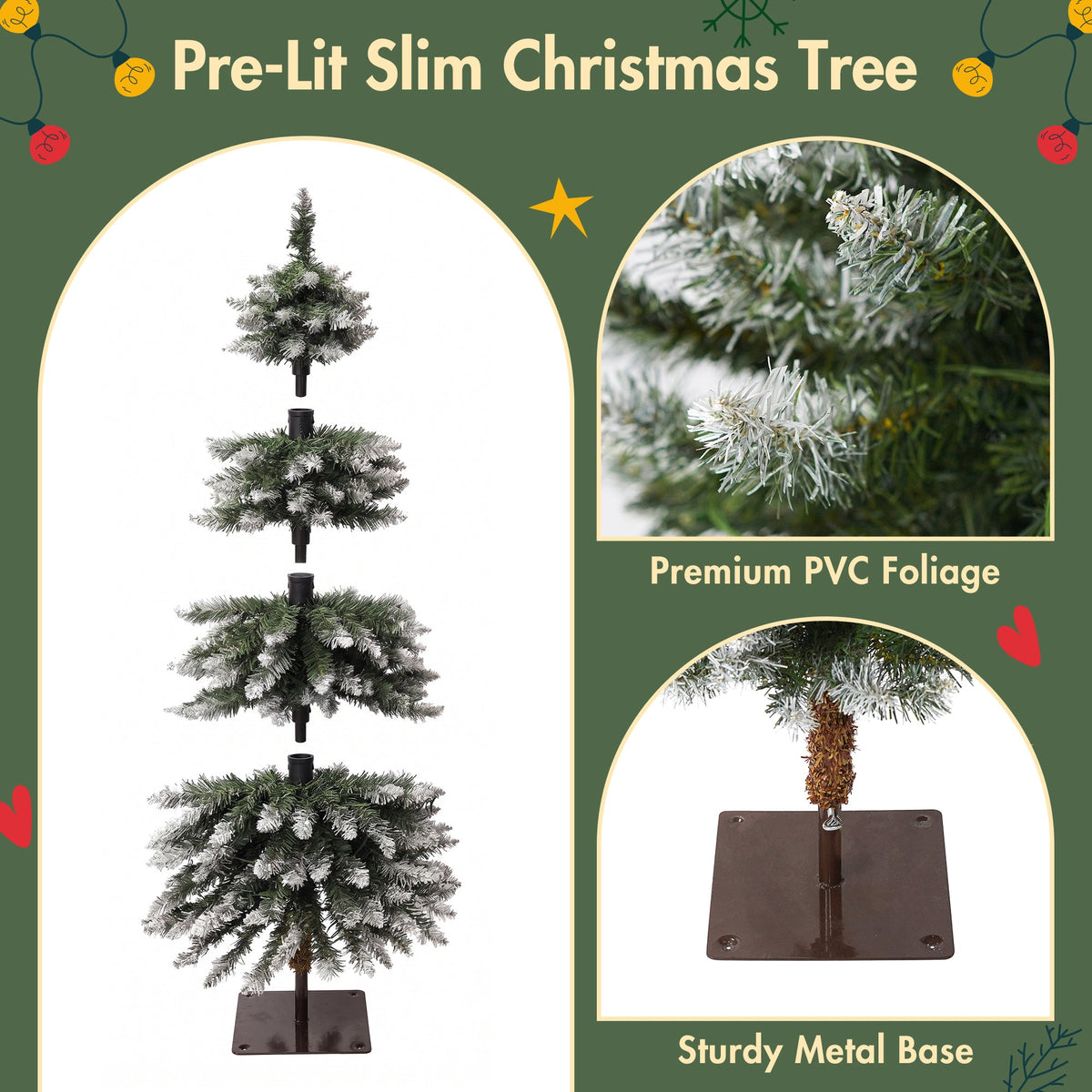 Pre-Lit Snow Flocked Pencil Christmas Tree Set - White (3-Pack), photo 5 of 10