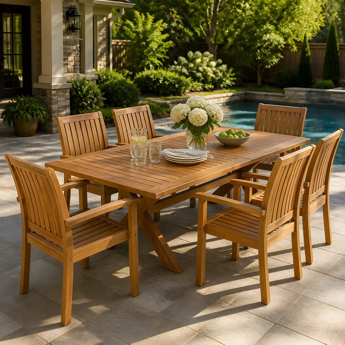 7-Piece Acacia Wood Outdoor Dining Set by HouseOfZazla