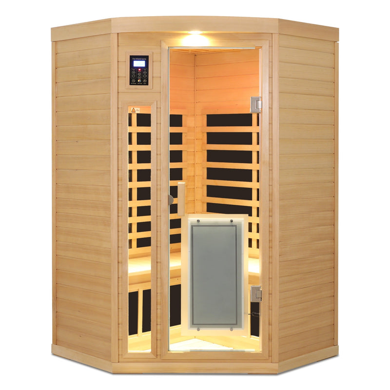 Hemlock Wood Far Infrared Two Person Sauna Room with Low EMF & Bluetooth - Natural Wood, photo 3 of 9