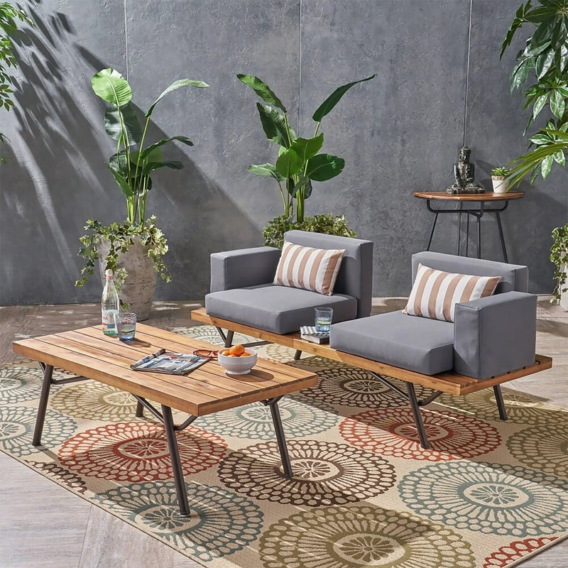 2 Piece Patio Set With Loveseat And Coffee Table - Natural / Dark Gray by HouseOfZazla