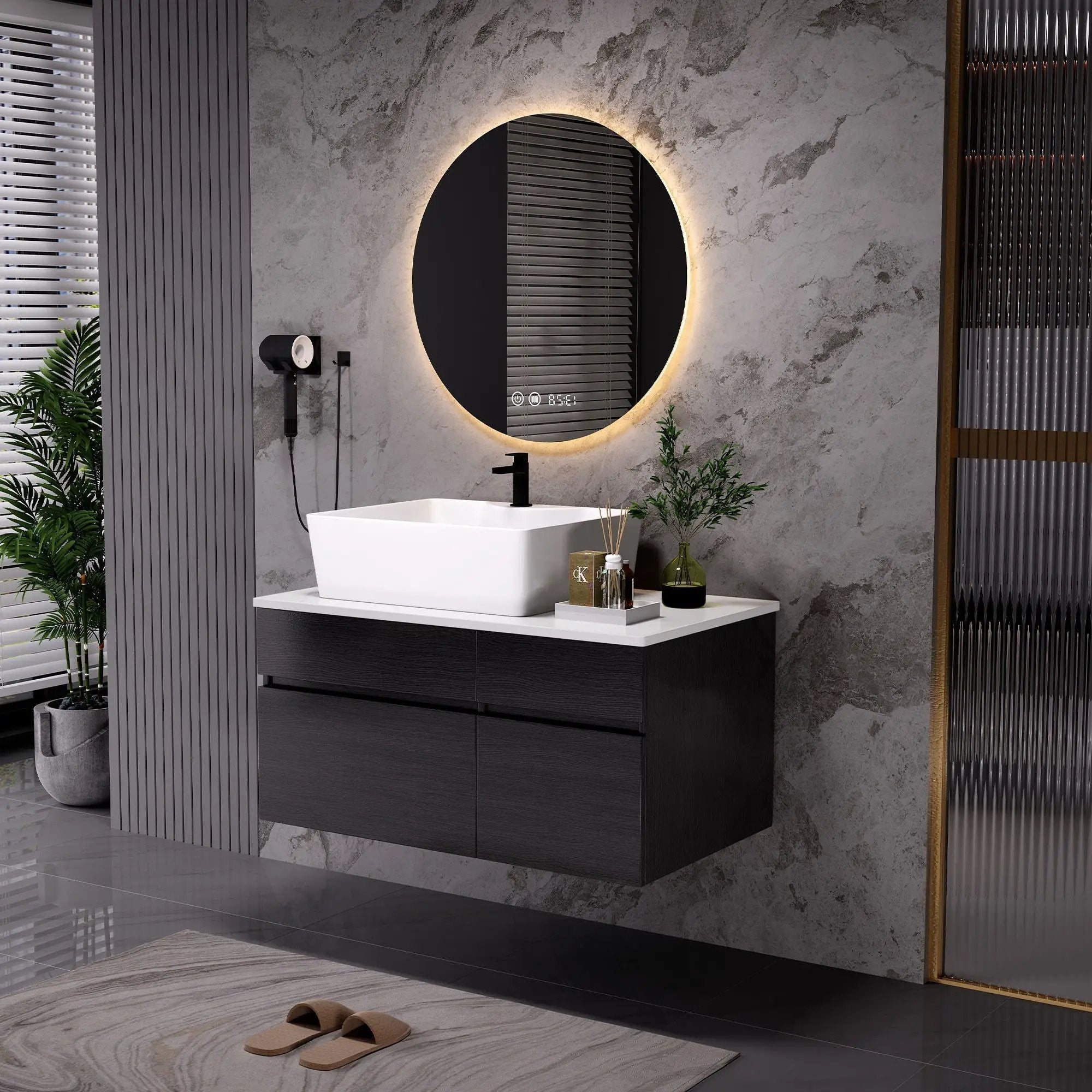 Floating Bathroom Vanity With Sink For Small Bathroom - White / Black by HouseOfZazla