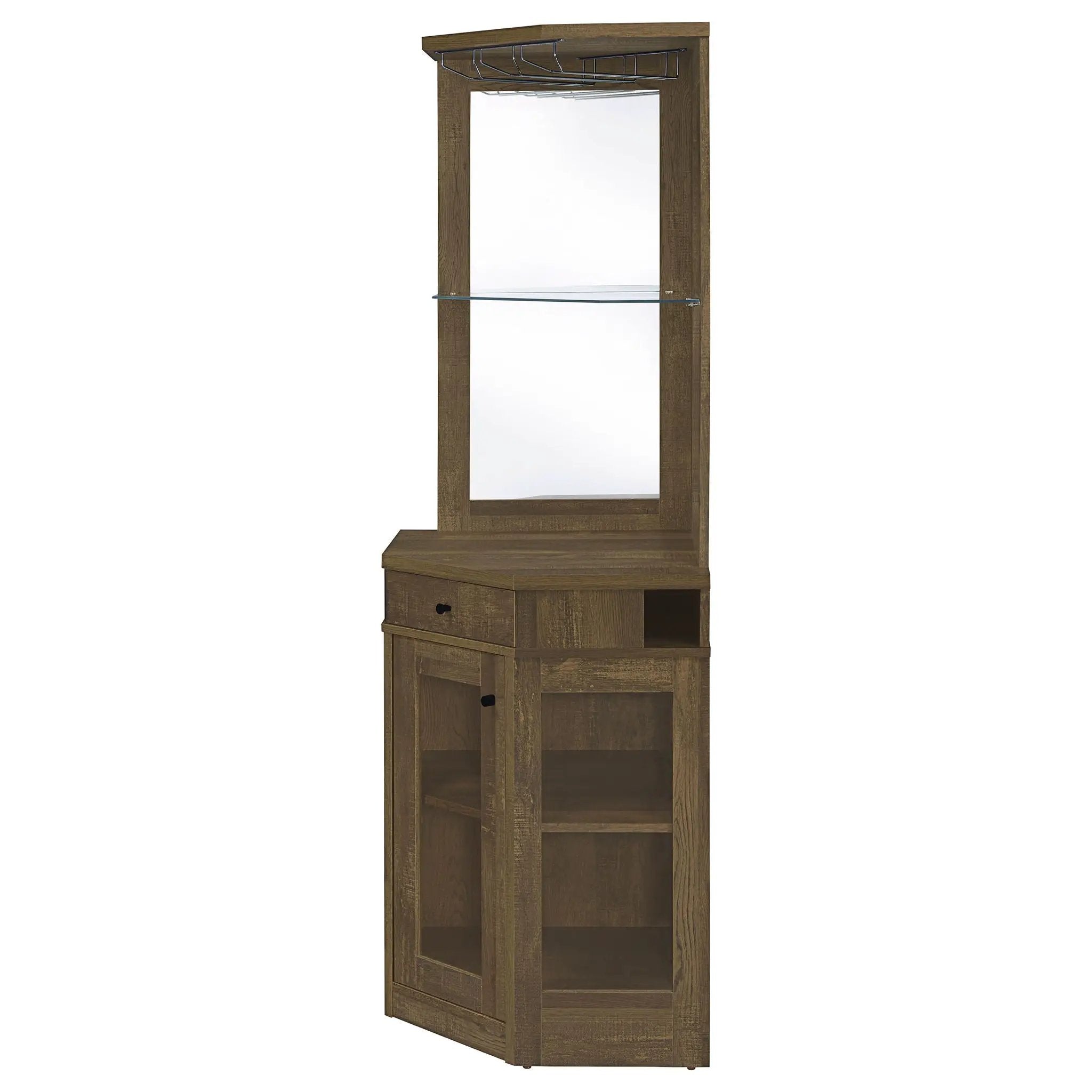 Alviso 1-drawer Corner Home Bar Wine Cabinet Rustic Oak by Unique Piece Furniture