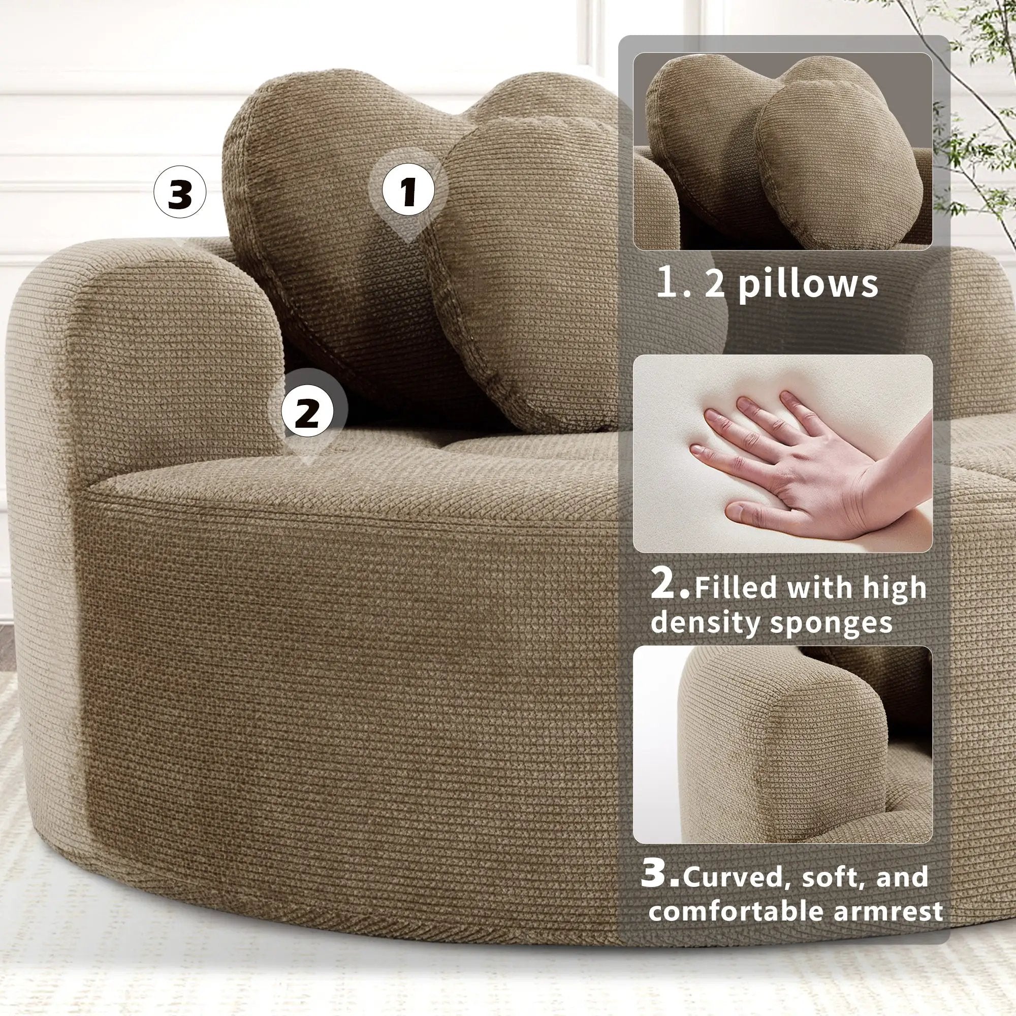 Round Sofa Bed with Memory Foam Sectional Couch for Living Room by HouseOfZazla