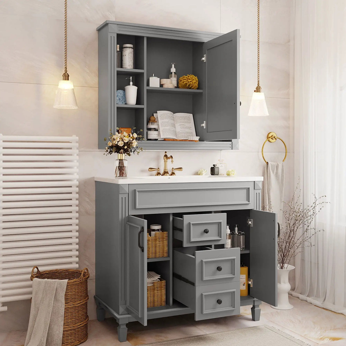 Bathroom Vanity With Top Sink, Mirror Cabinet, 2 Soft Closing Doors & 2 Drawers by Unique Piece Furniture