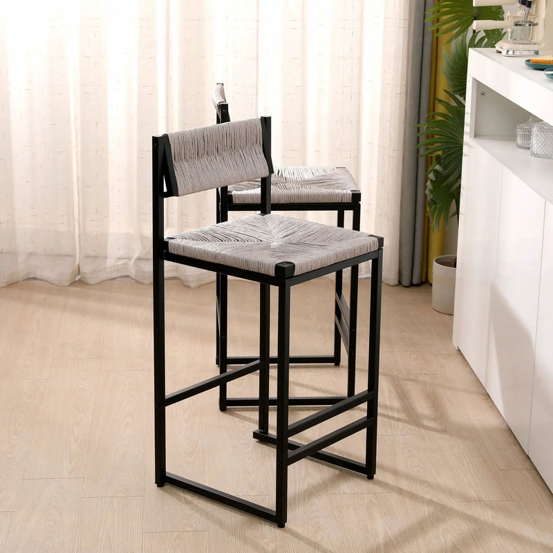 Bar Stools Paper Rope Weave Dining Chairs With Back Hand Weave Stools For Kichen Island, Bar & Counter (Set of 2) by Unique Piece Furniture