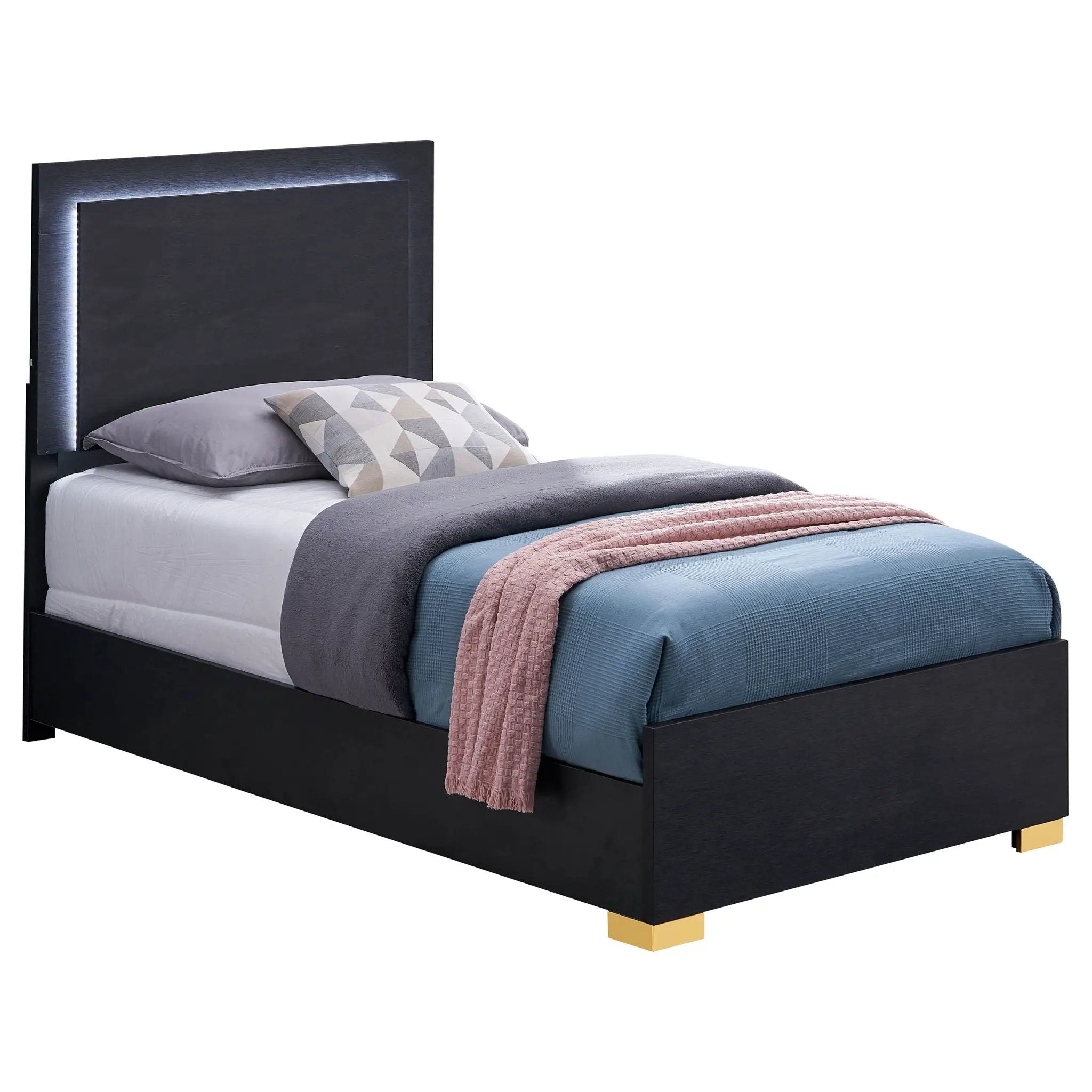 Marceline Wood Twin LED Panel Bed Black by Unique Piece Furniture