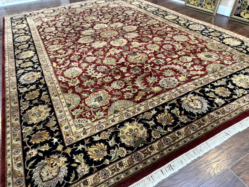 Indian Agra Rug 10x14, Traditional Oriental Carpet, Room Sized Wool Area Rug, Floral, Maroon by Jewel Rugs