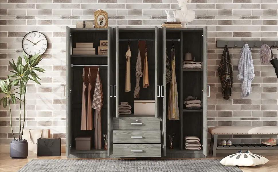 6 Doors Wardrobe Storage For Bedroom, With Big Drawers by HouseOfZazla