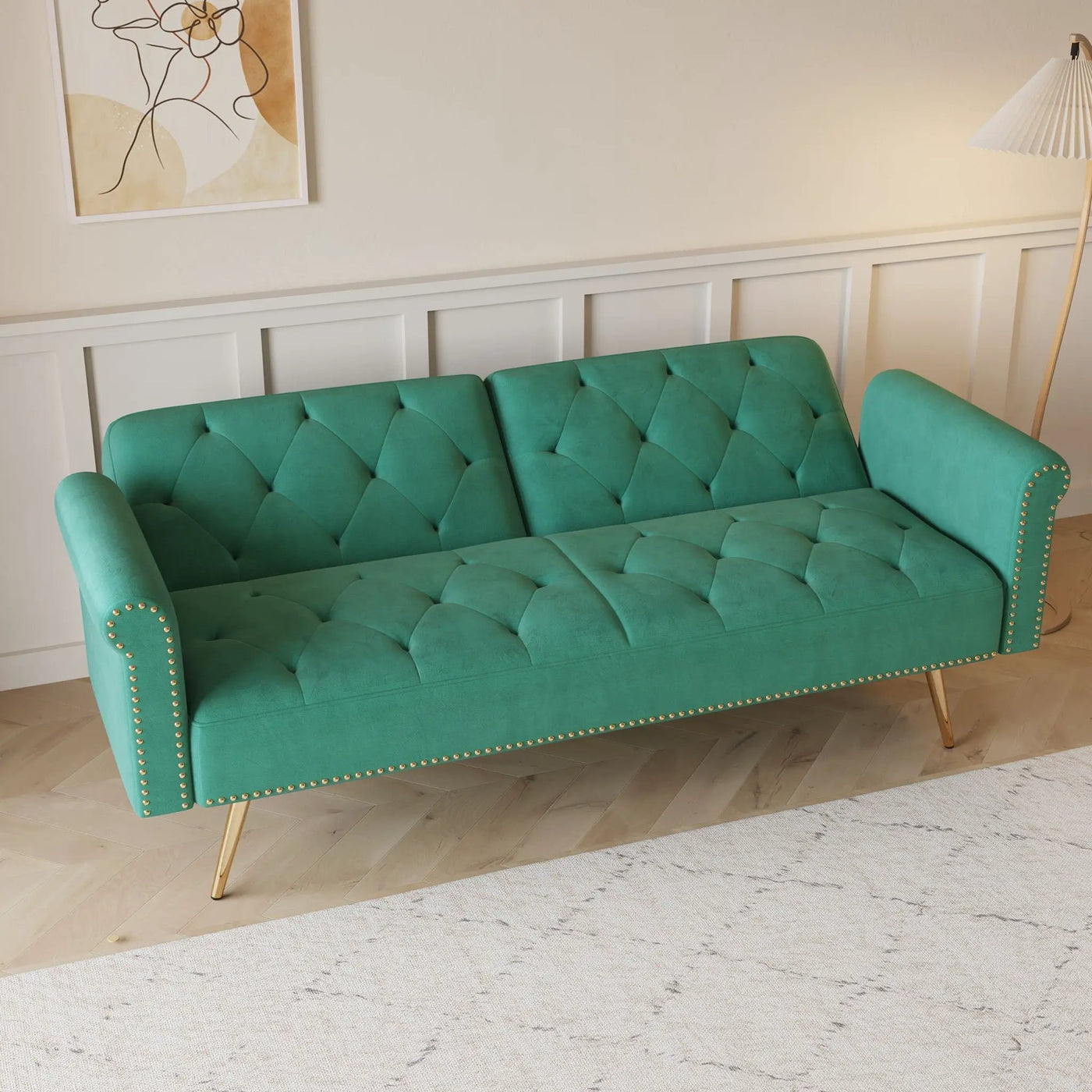 Luxurious Sofa Bed With Nail Head Trim And Matching Pillow by HouseOfZazla