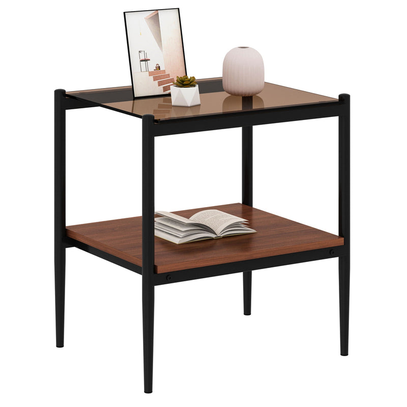 Modern Rectangle End Table Set with Tempered Glass Tabletop - Brown, photo 9 of 14