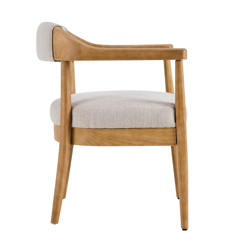 Wood Frame Upholstered Dining Chairs with Armrests (Set of 2) - Beige + Natural by HouseOfZazla