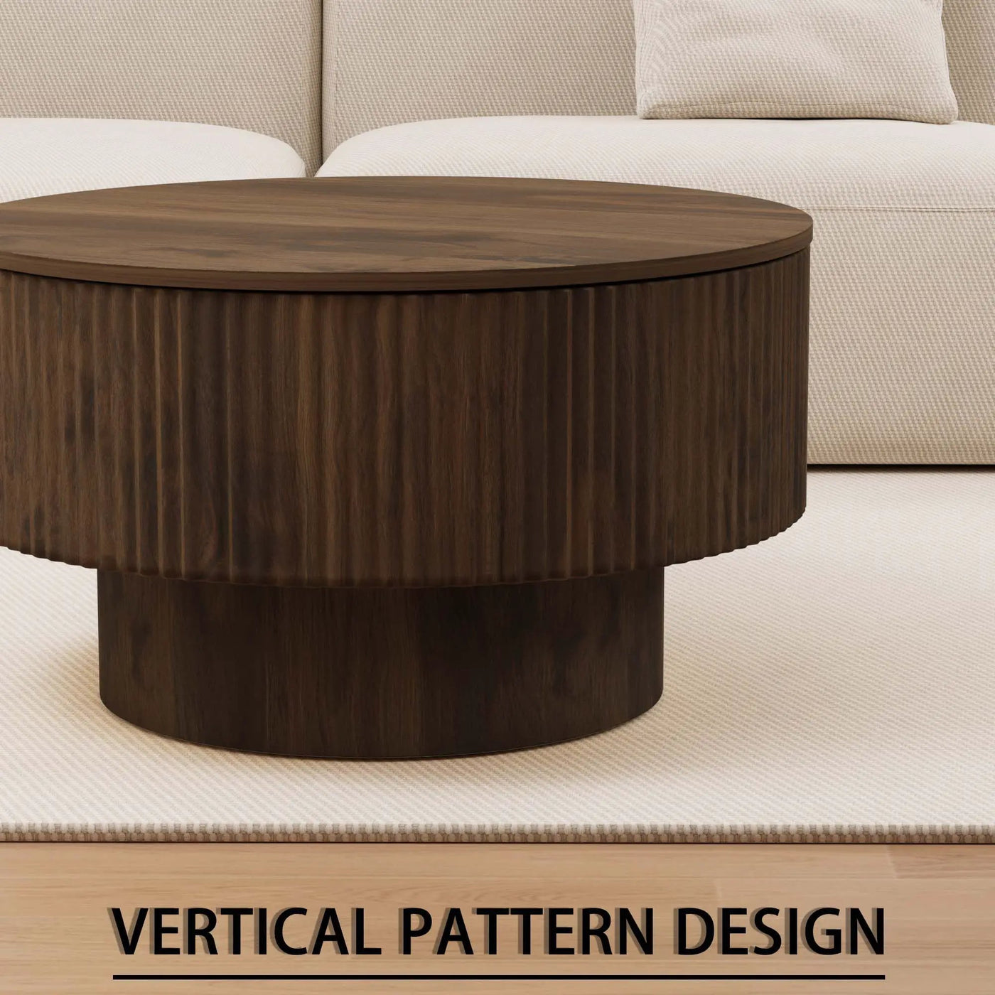 Modern Circular Coffee Table With Stripe Design And Storage Space by HouseOfZazla