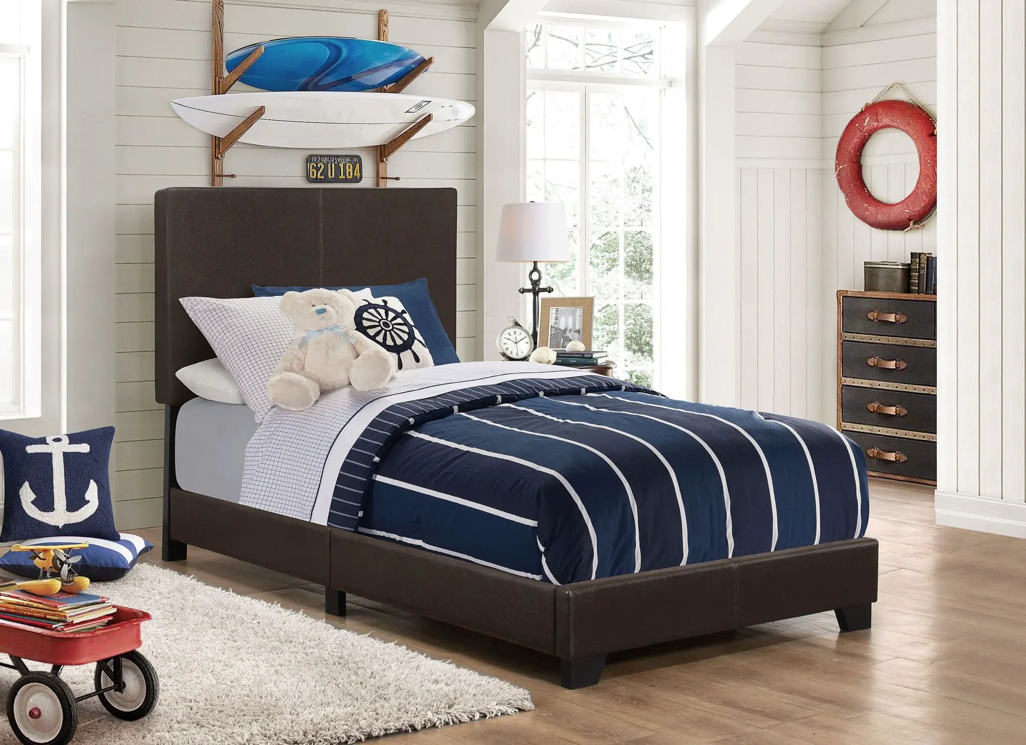 Dorian Faux Leather Upholstered Twin Panel Bed Brown by Unique Piece Furniture