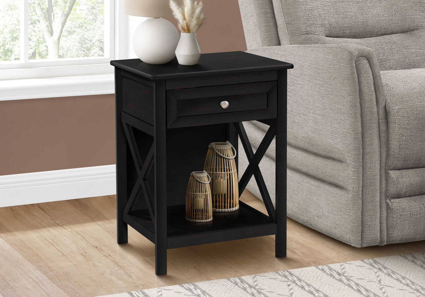 Accent End Table, 2 Tier, Storage Drawer, Transitional Style by HouseOfZazla