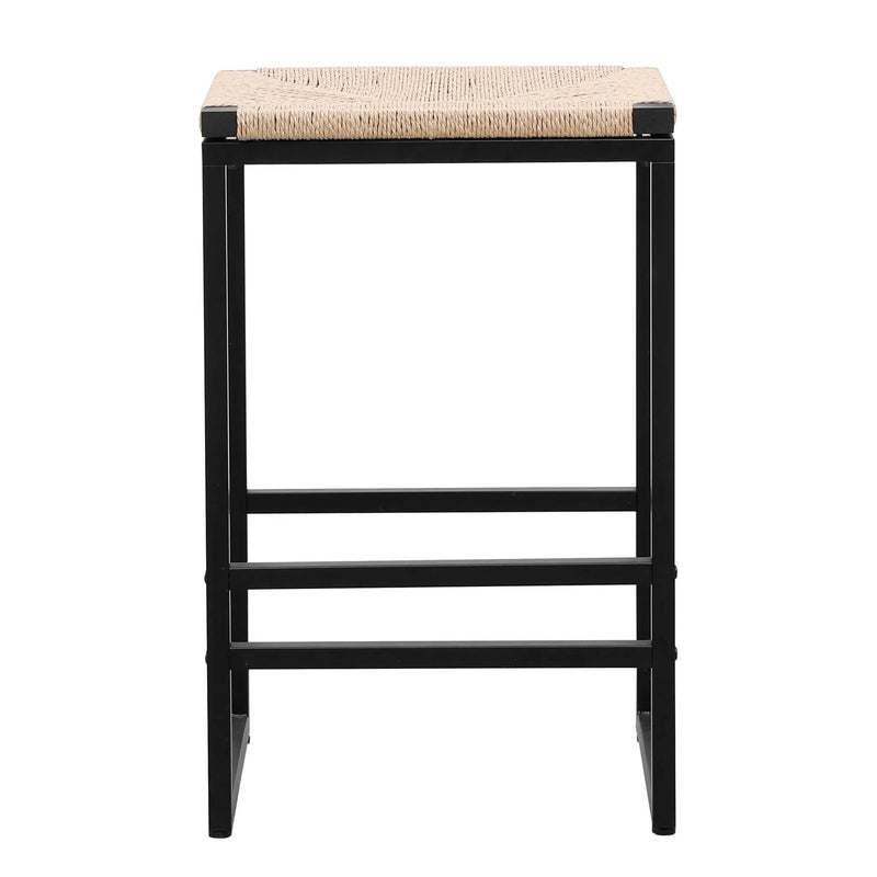 Boho Style Backless Bar Stools (Set of 2) With Paper Rope Woven Seat & Metal Frame For Kitchen Counter by HouseOfZazla