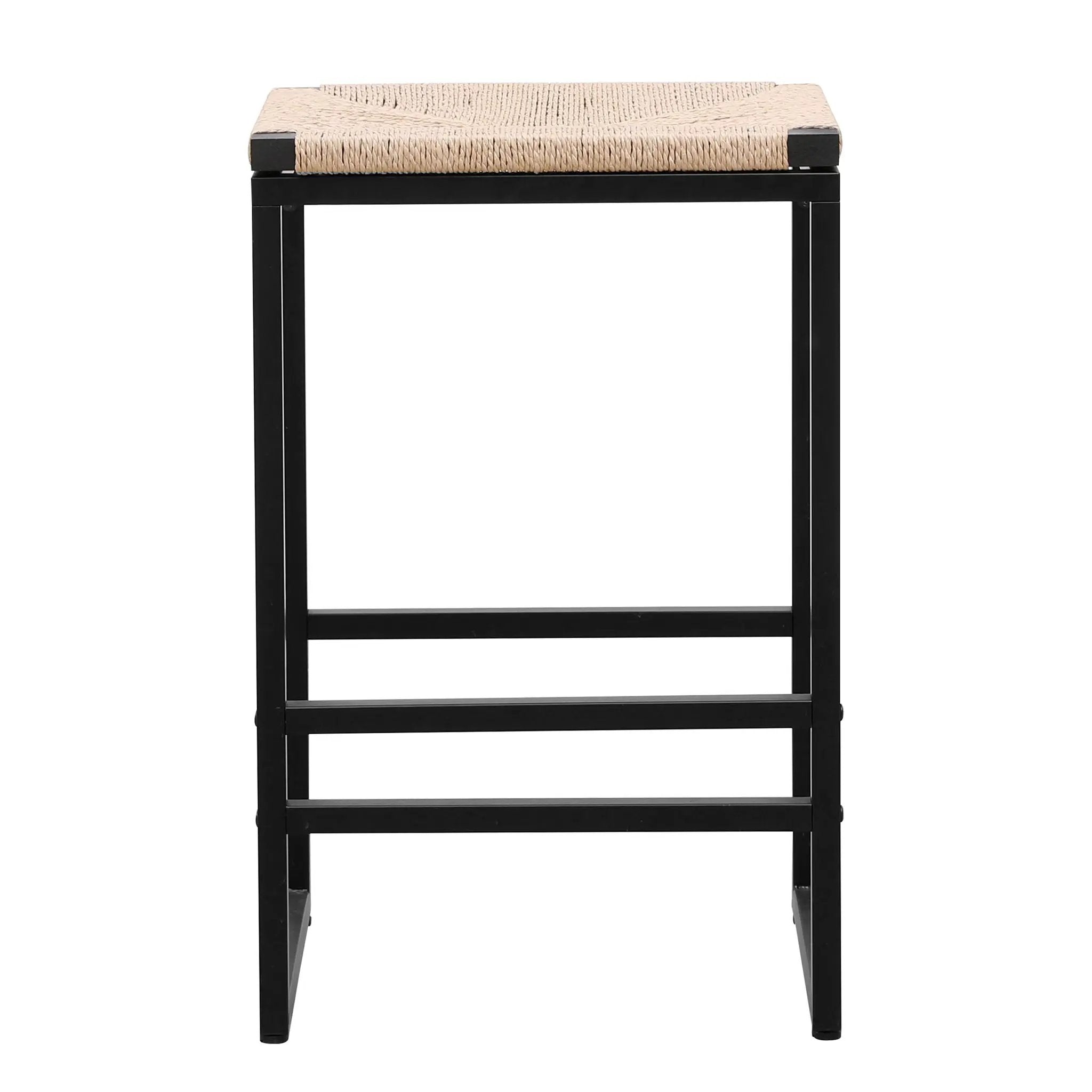 Boho Style Backless Bar Stools (Set of 2) With Paper Rope Woven Seat & Metal Frame For Kitchen Counter by Unique Piece Furniture