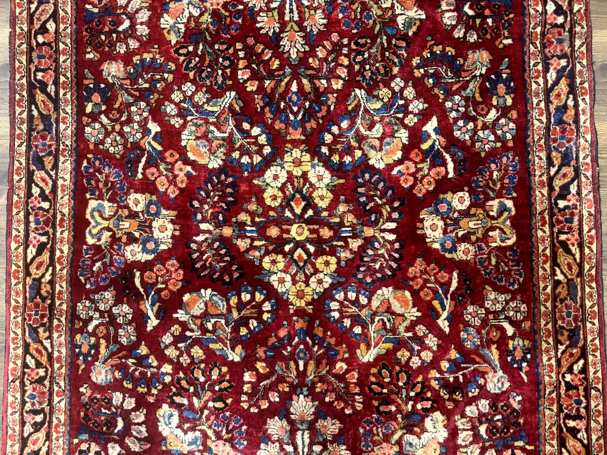 Antique Persian Sarouk Rug 4x6, Floral, Red, Wool Hand Knotted Fine 225 KPSI by Jewel Rugs