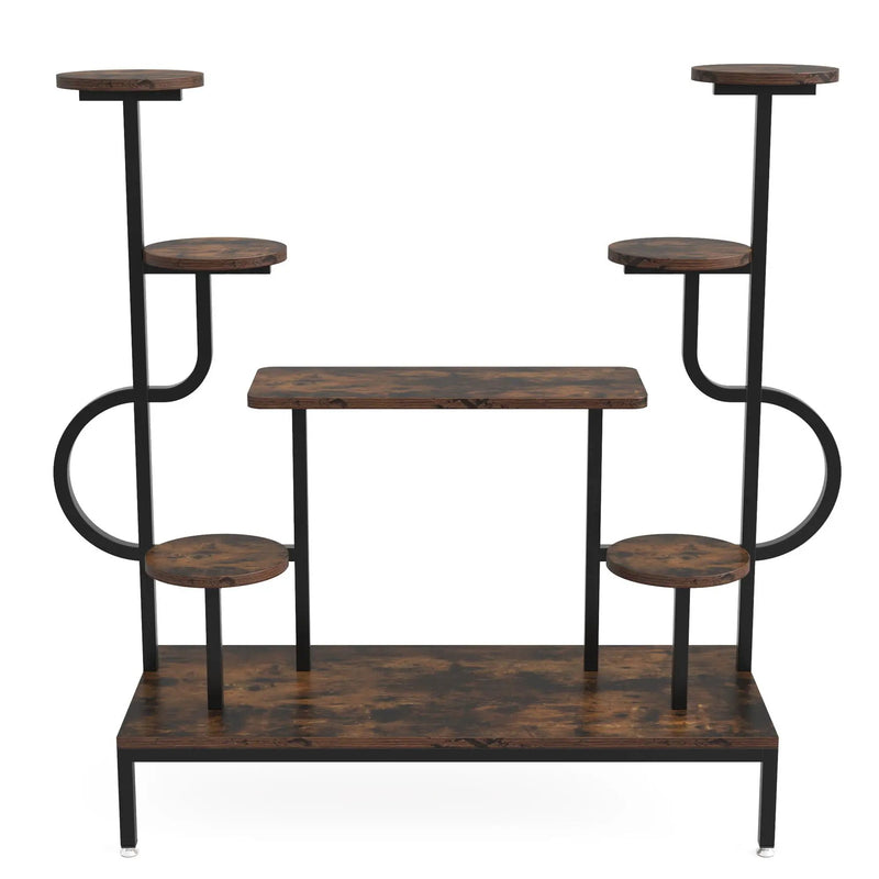 8 Tier Plant Stand With Round And Square Shelves For Living Room, Patio, Balcony & Garden - Brown / Black by HouseOfZazla