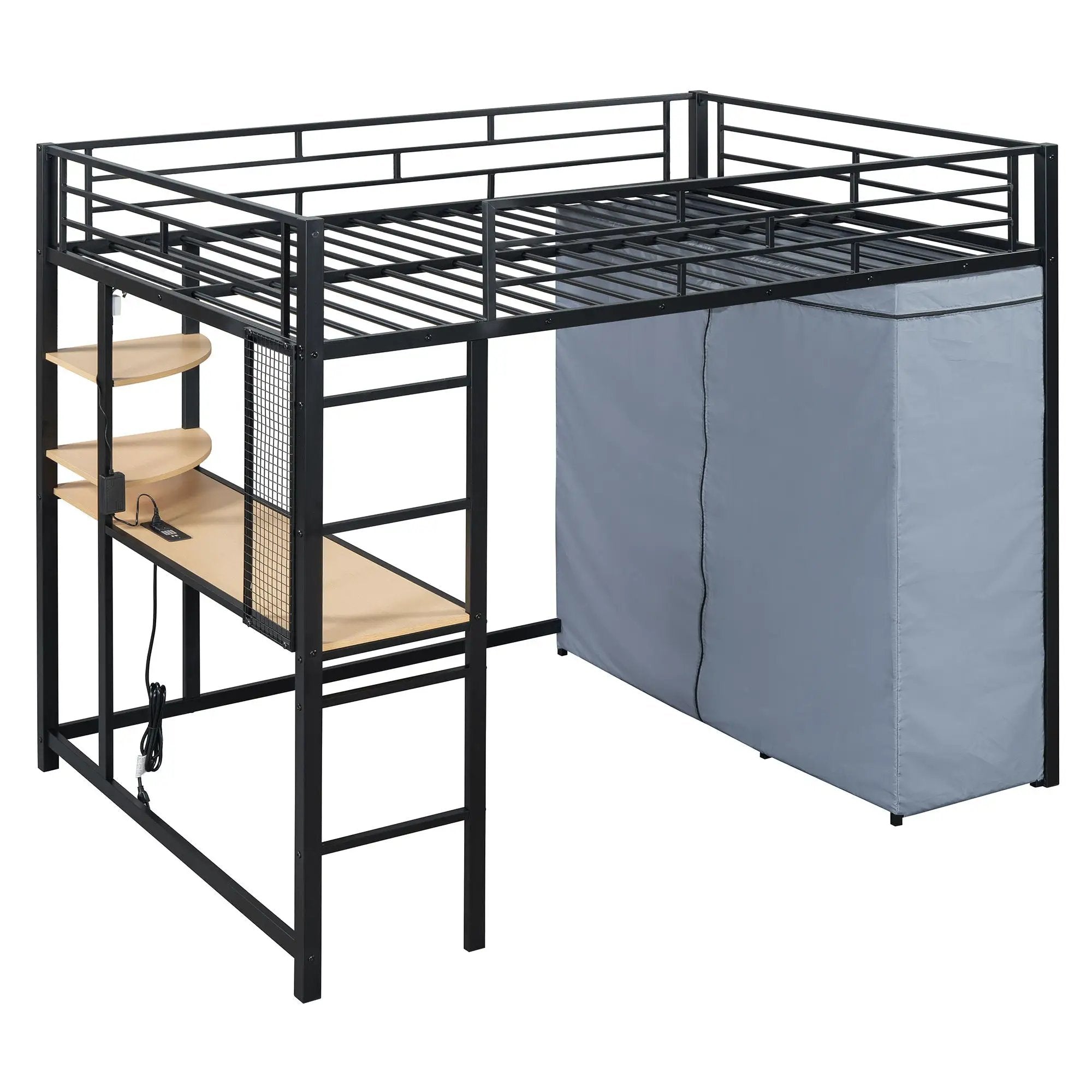 Loft Bed With Desk, Shelves, Power Outlet, LED Light And Wardrobe by HouseOfZazla