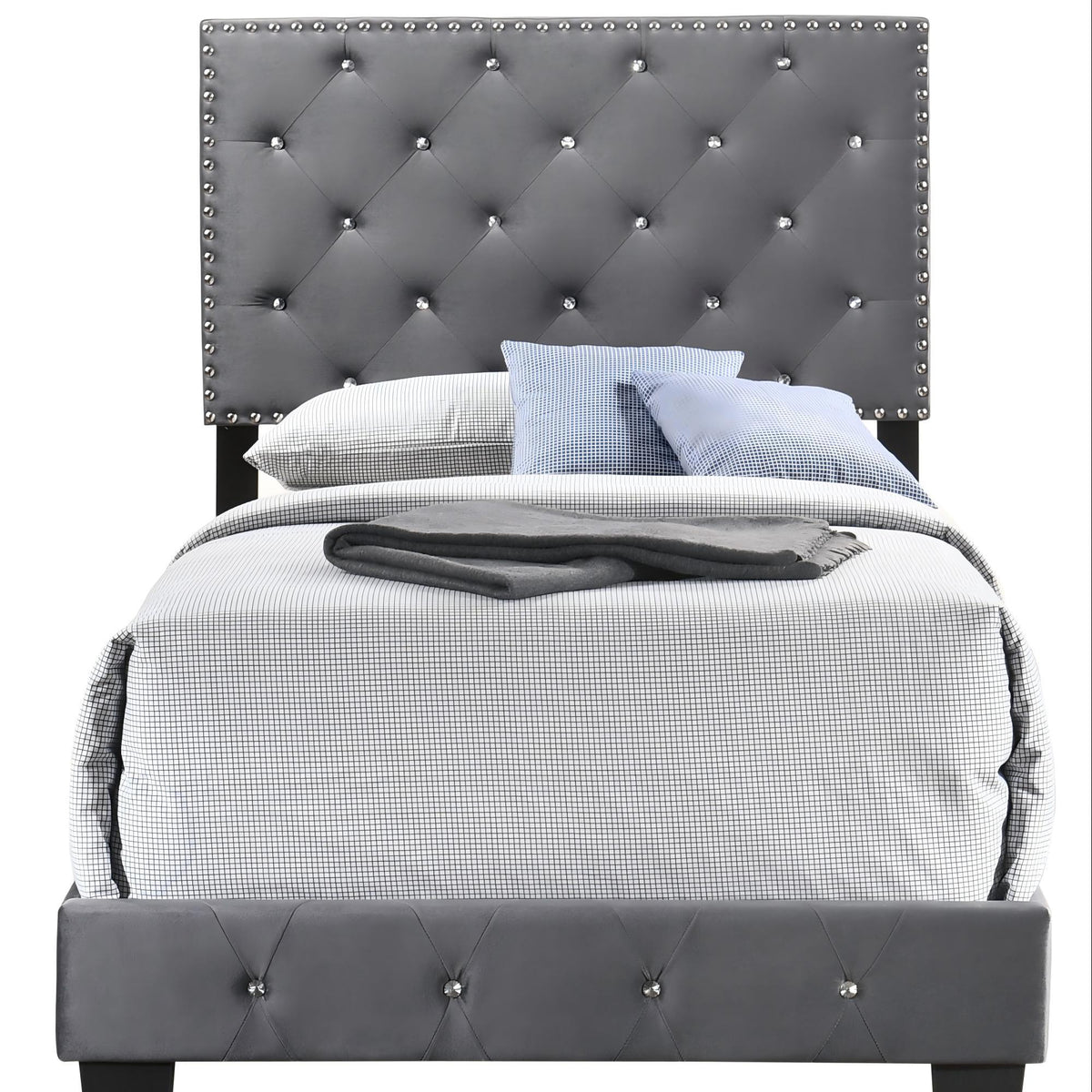 Luxurious Upholstered Bed with Faux Crystal Tufted Headboard - Multiple Colors, photo 11 of 40