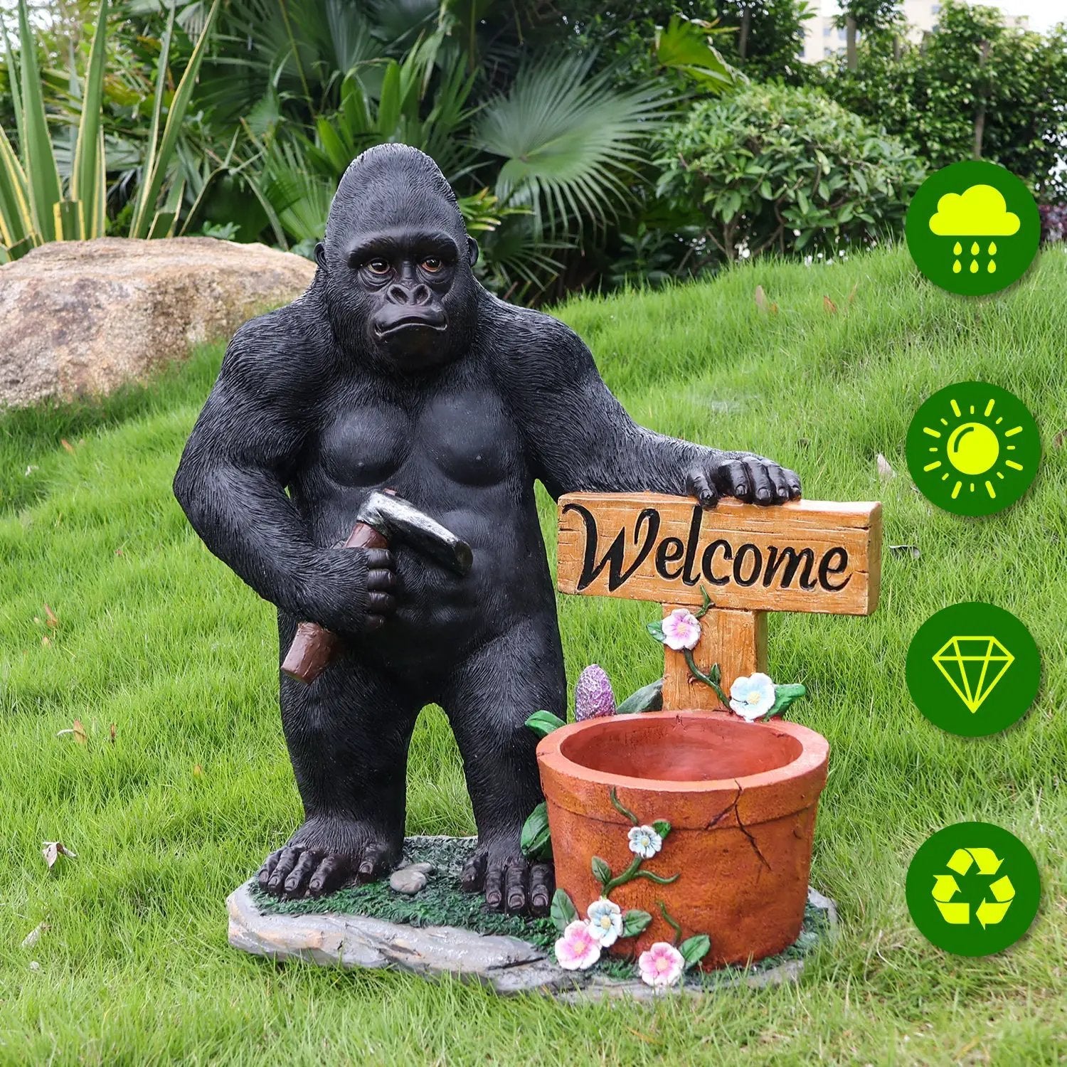 Outdoor Garden Sculpture Chimpanzees Flower Pot Planter by HouseOfZazla