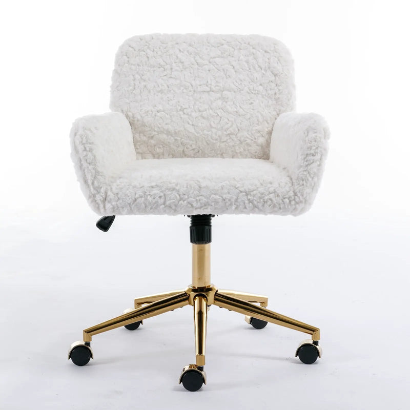 Office Chair, Artificial Rabbit Hair Home Office Chair With Metal Base, Adjustable Desk Chair Swivel Office Chair, Vanity Chair by Unique Piece Furniture