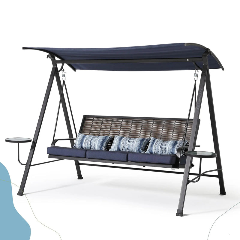Steel 3 Seater Swing Porch Swing With Canopy - Blue by HouseOfZazla