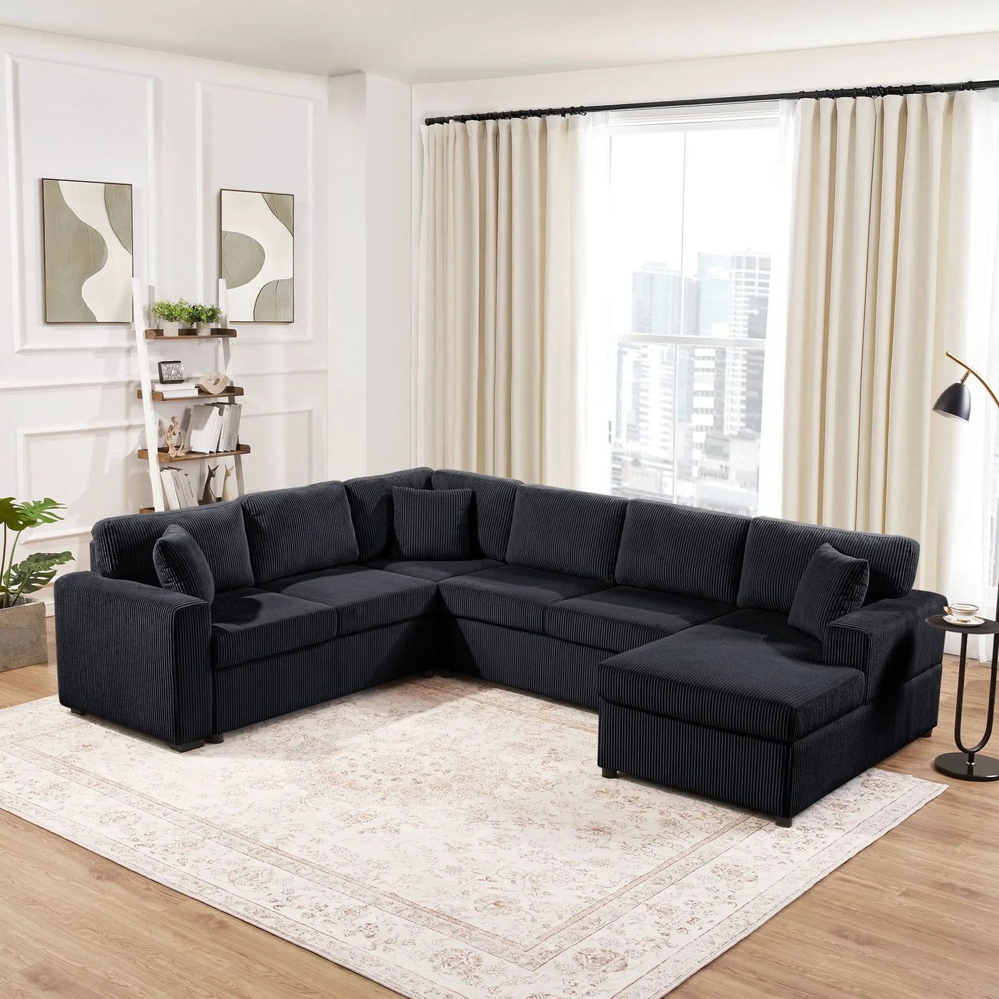 Oversized Sectional U-Shaped Sofa With Chaise Lounge And Three Soft Throw Pillows by HouseOfZazla