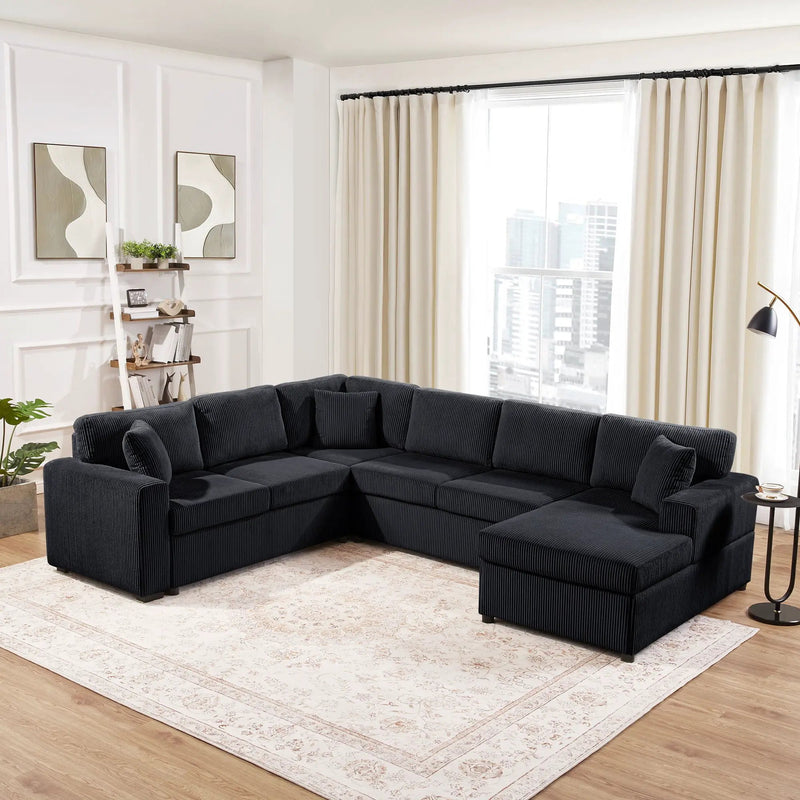 Oversized Sectional U-Shaped Sofa With Chaise Lounge And Three Soft Throw Pillows by Unique Piece Furniture