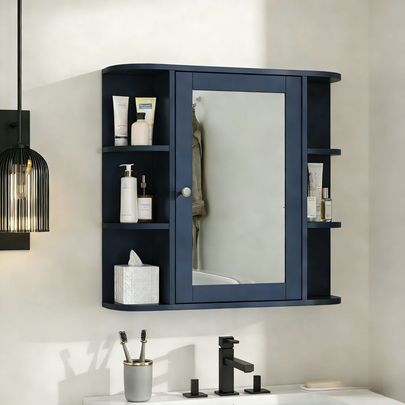 Bathroom Wall Storage Cabinet With Mirror And Adjustable Shelf, 6 Open Shelves by HouseOfZazla