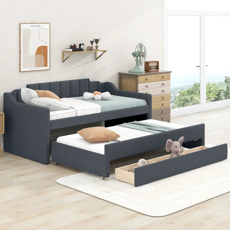 Upholstered Simple Design Daybed With Trundle And 3 Drawers by Unique Piece Furniture