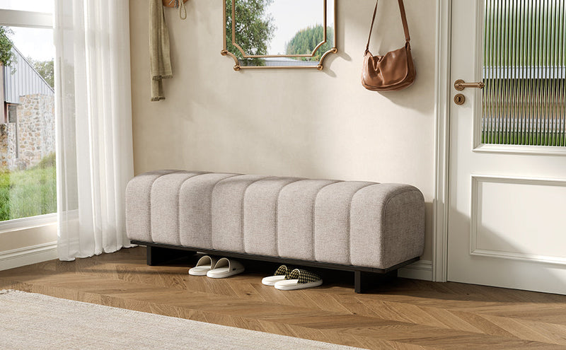 Indoor Dining Bench in Oatmeal Chenille Fabric with Rubber Wood Legs by HouseOfZazla