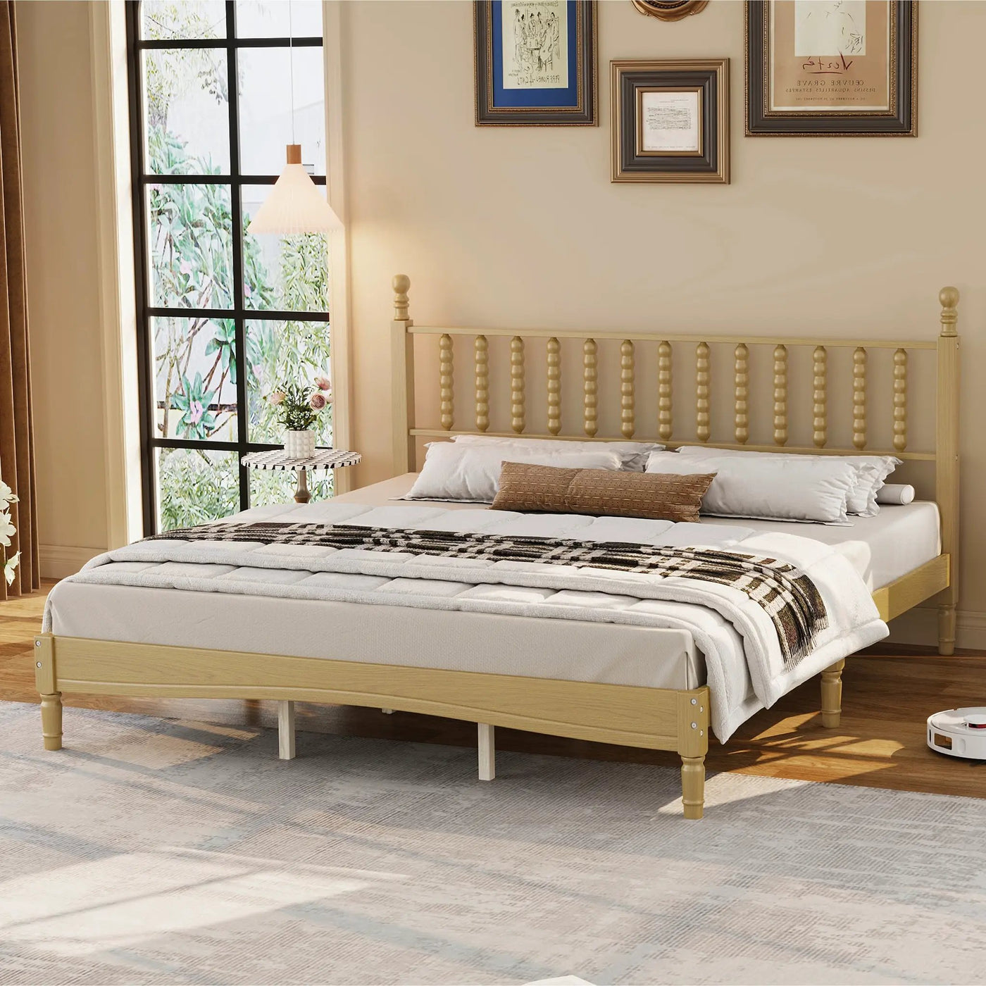 King Size Wood Platform Bed with Gourd Shaped Headboard by HouseOfZazla