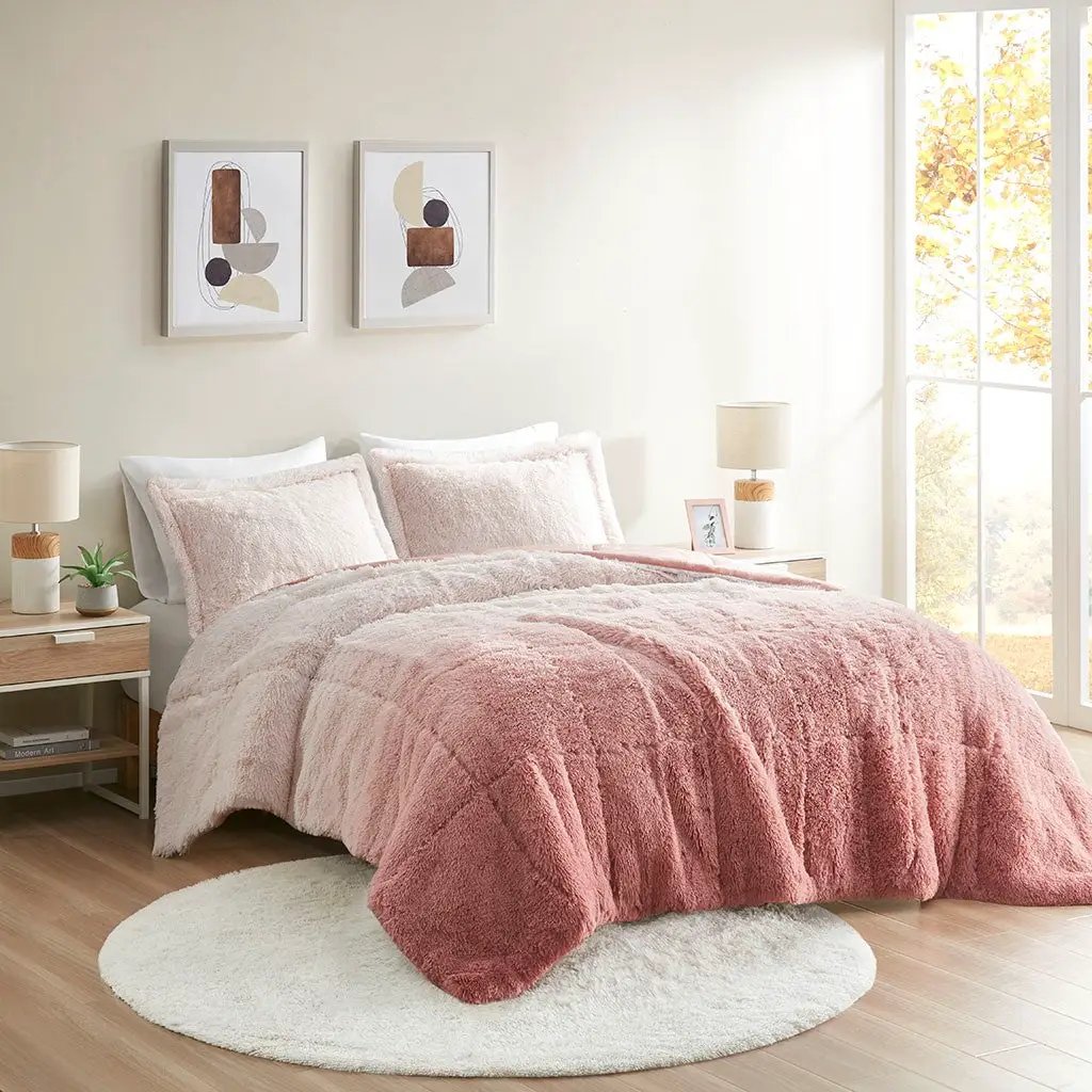 Full/Queen Ombre Shaggy Long Fur Comforter Mini Set by HouseOfZazla