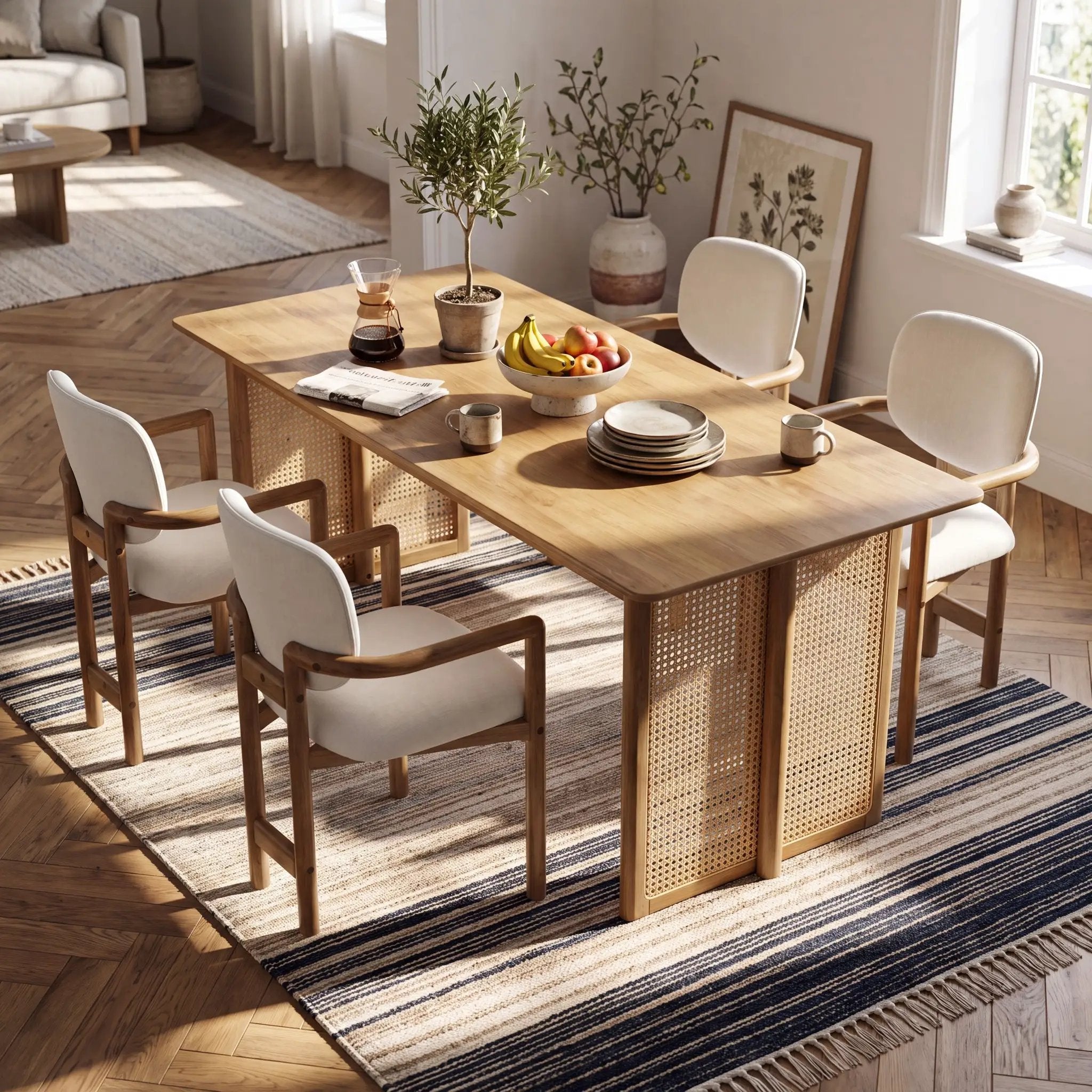 5-Piece Rubber Wood Indoor Dining Set With Rattan & Chairs by HouseOfZazla
