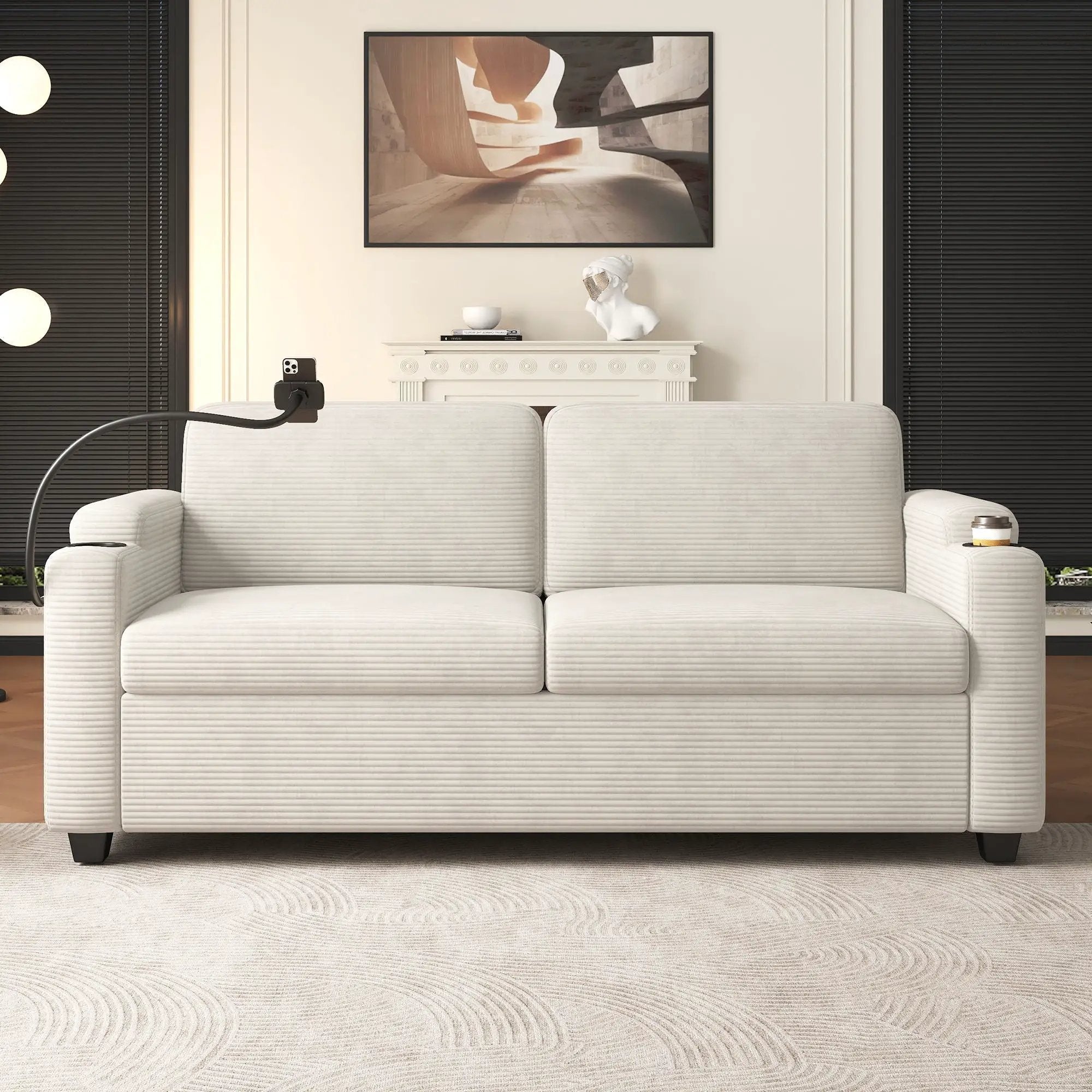 Sleeper Sofa Loveseat Sofa With Full Size Mattress, 2 USB Ports, 2 Cup Holders, 2 Side Pockets And Phone Holder by HouseOfZazla