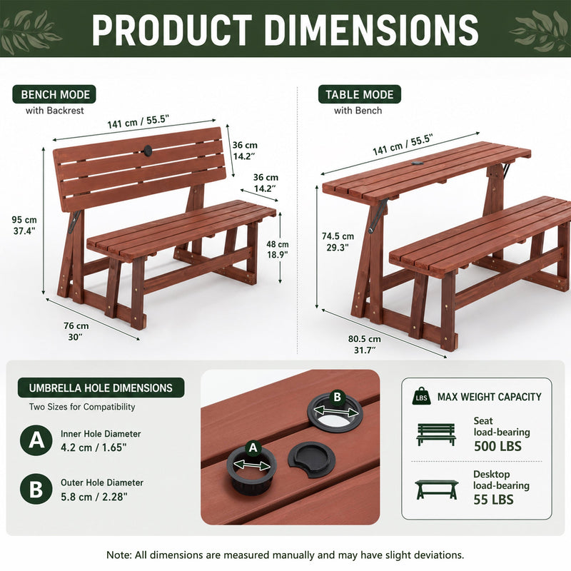 2-in-1 Convertible Bench Picnic Table by HouseOfZazla