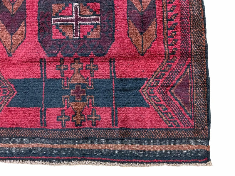 2' 10" X 4'6" Vintage Handmade Tribal Wool Rug Balouchi Rug Afghan Rug Red Black by Jewel Rugs