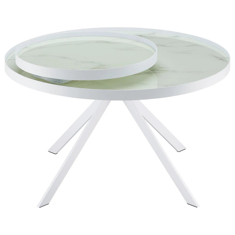 Briggs Round Marble Printed Glass Top Coffee Table White by Unique Piece Furniture