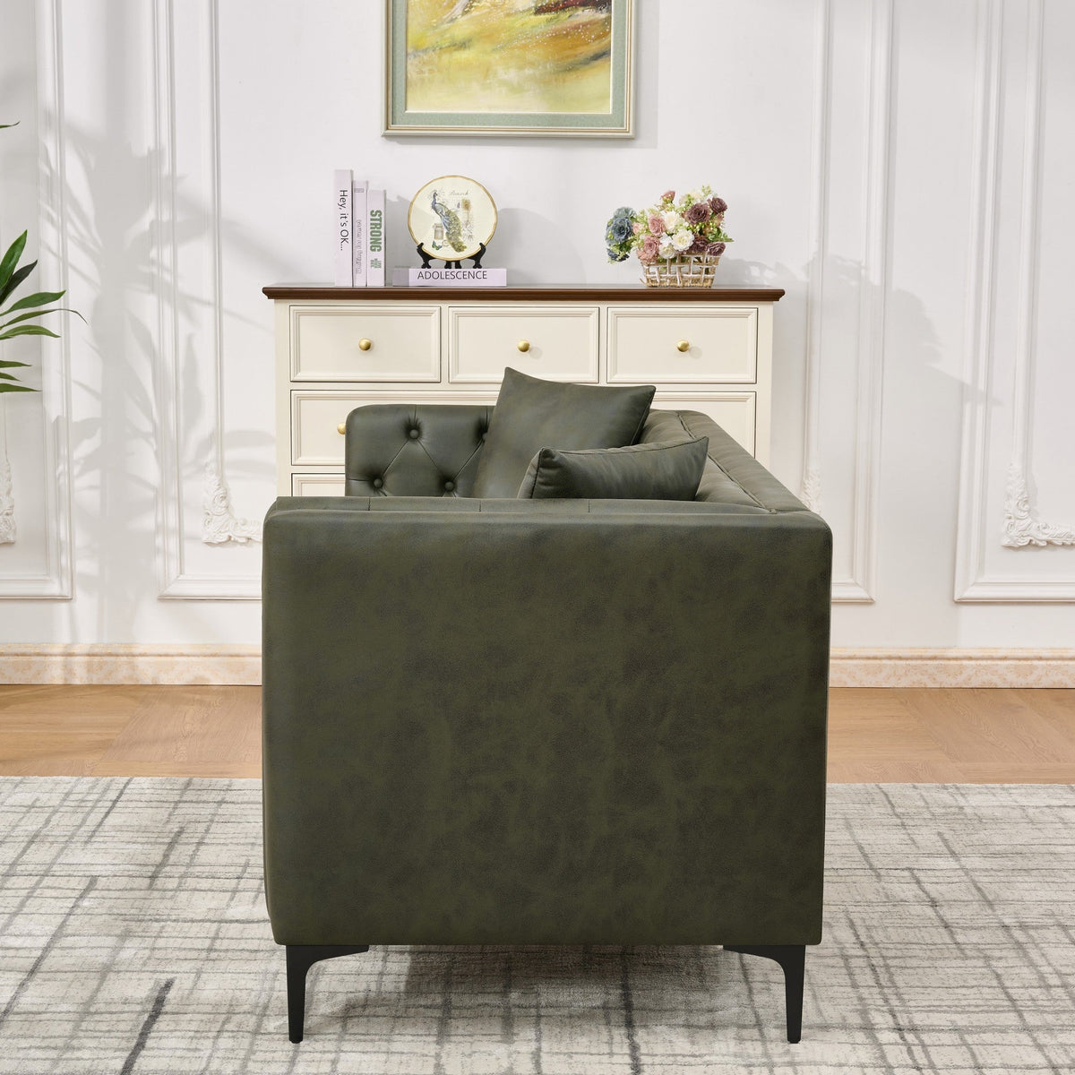 83" Tech Fabric Sofa with Metal Legs, 3 Seater Modern Upholstered Sofa - Green, photo 3 of 8
