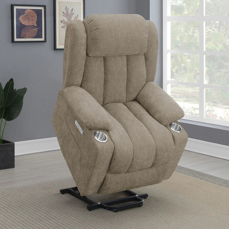 Houston Upholstered Power Lift Recliner Chair Camel by Unique Piece Furniture