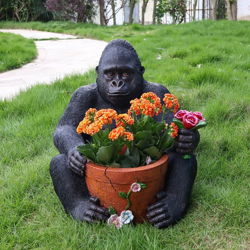 Outdoor Garden Sculpture Chimpanzees Flower Pot Planter by HouseOfZazla