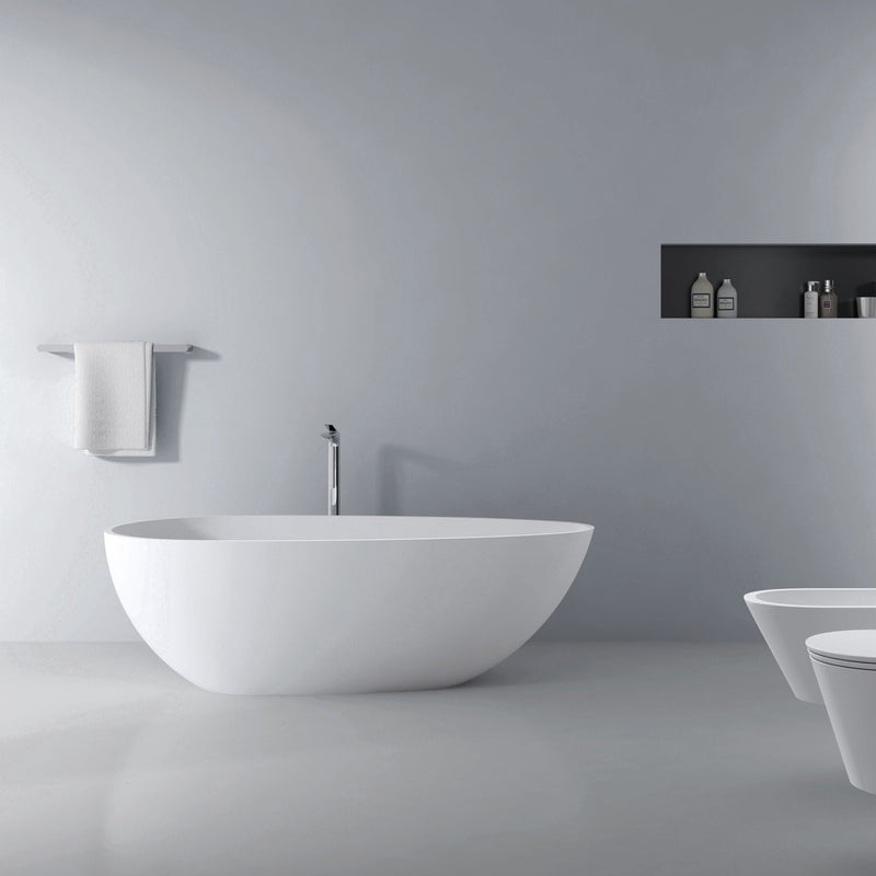 66.9" x 34" x 21.7" Freestanding Solid Surface Soaking Bathtub For Bathroom - Matte White by HouseOfZazla