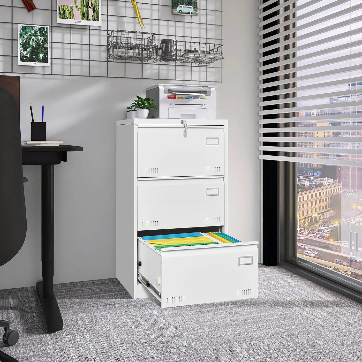 Filing Cabinet Lateral File Cabinet 3 Drawer, Locking Metal File Cabinets Three Drawer, Office Filing Cabinet With Lock Drawers For Home Office by HouseOfZazla
